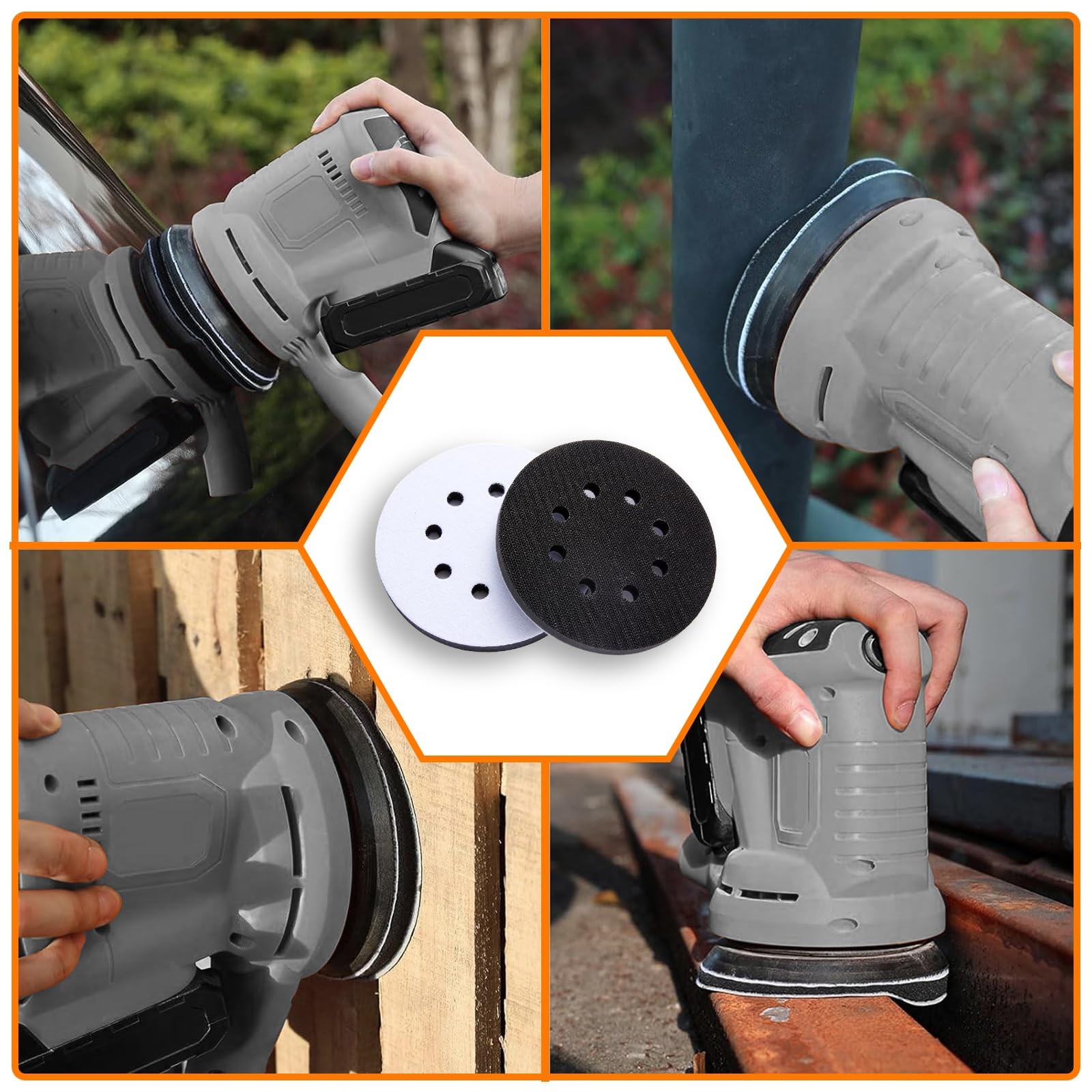 6 Pack 5 Inch 8 Holes Interface Pad, 5” Orbital Sander Foam Pad for in Sander, H
