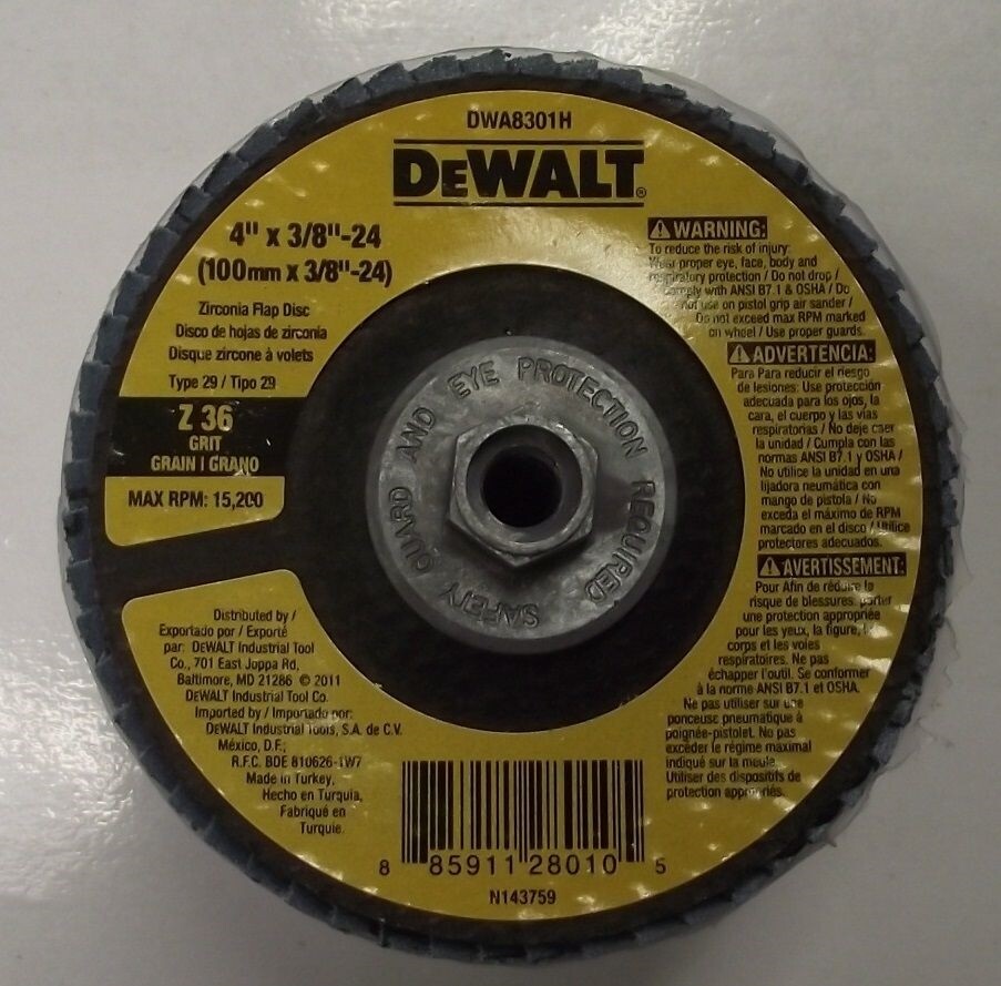 Dewalt DWA8301H 4″ x 3/8″-24 Z36 Grit Flap Disc 5pcs.