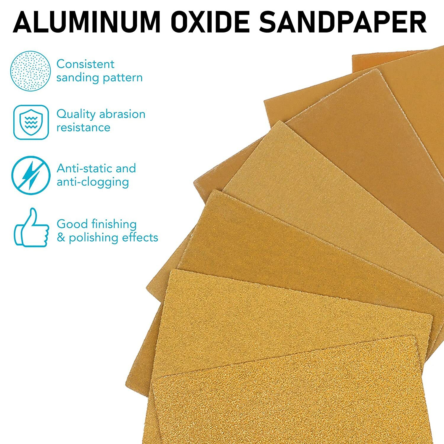 200PCS 5.5″x.5″ Gold Sanding Sheet 4-1/2 x 5-1/2 in Aluminum Oxide 80-1000 Grit