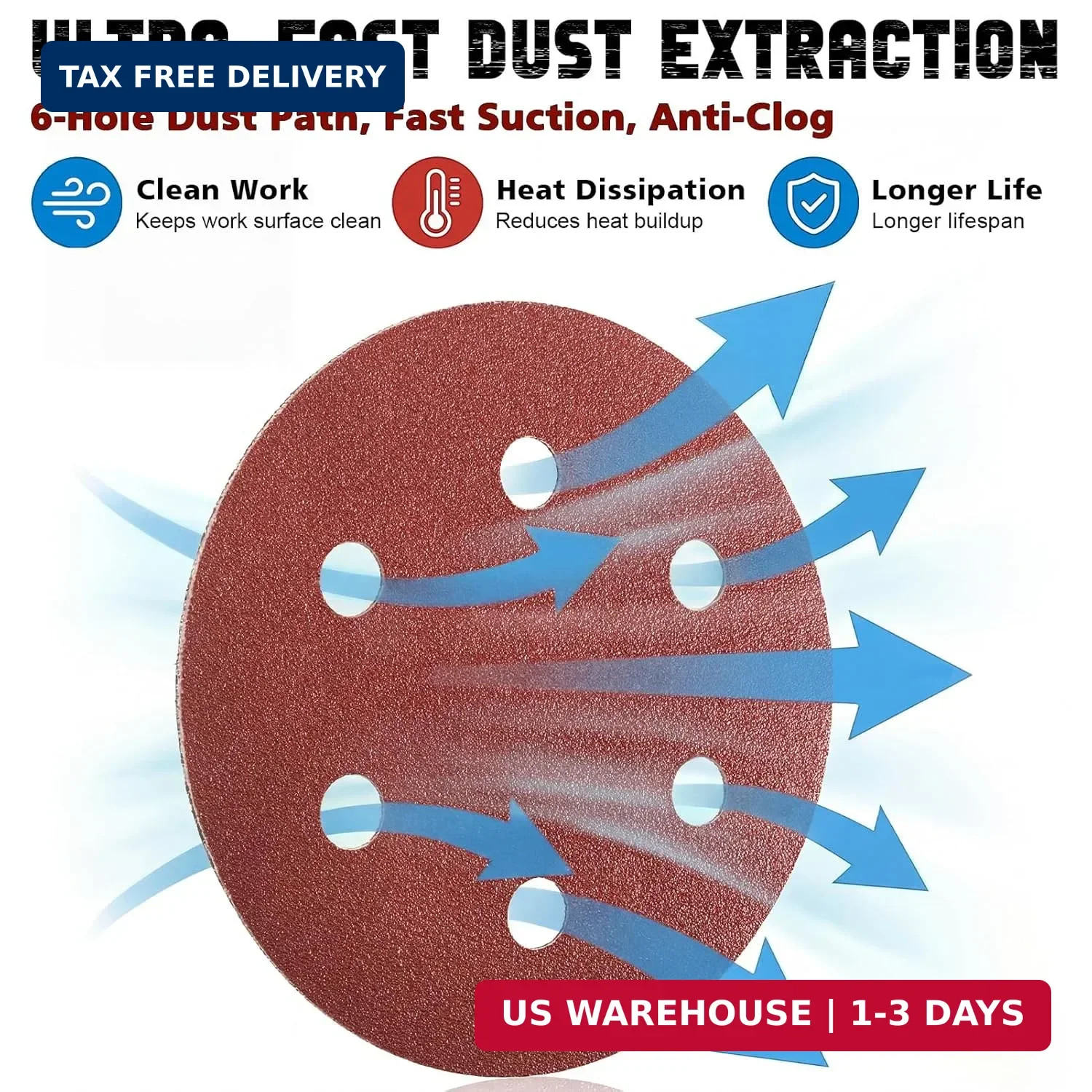 9 Inch 6 Hole Sanding Disc, 60 Grit 15 Pieces Hook and Loop Sandpaper A
