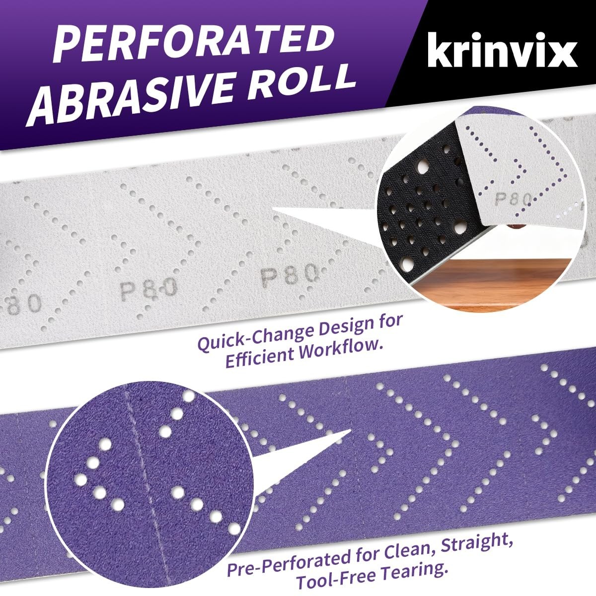 180 Grit Purple Hook and Loop Sandpaper Roll, Ceramic Abrasive, 70mm x 12m