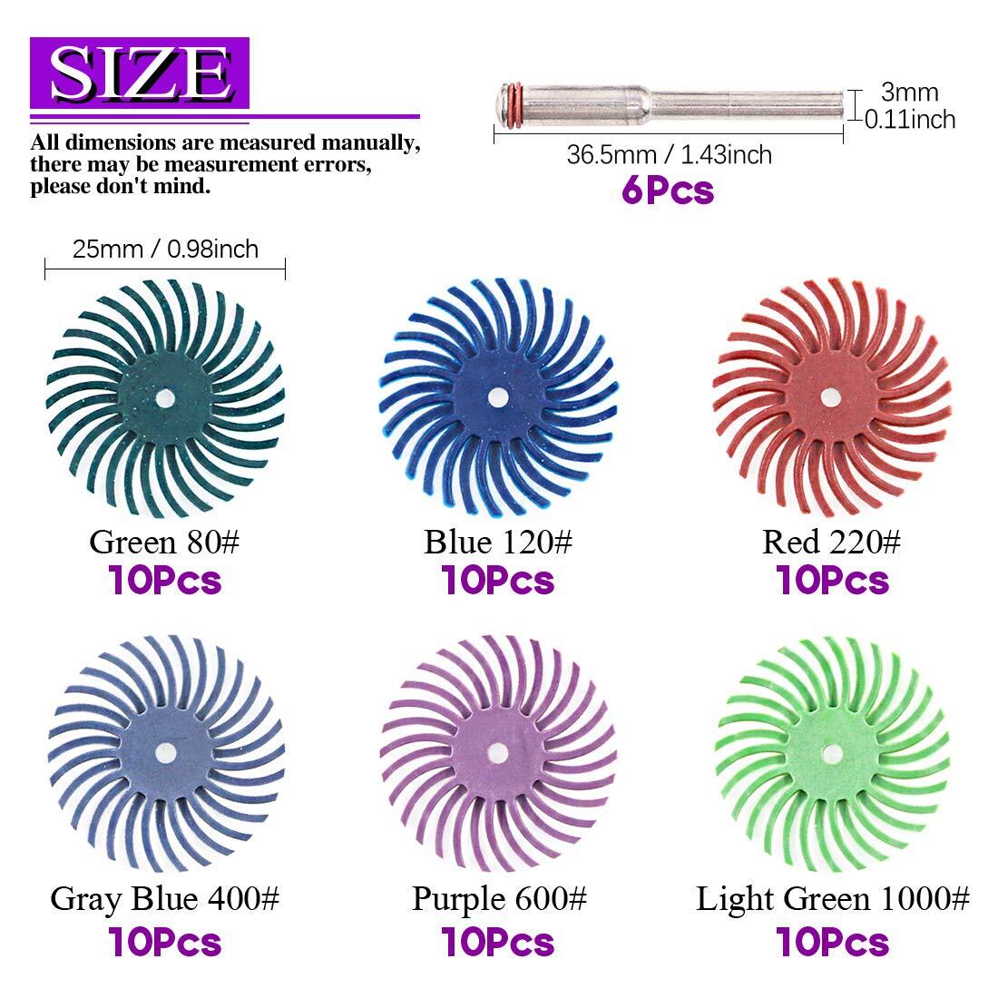 66Pcs 1 In 6 Mixed Grit Radial Bristle Disc Abrasive Brush Gap Polishing Pad