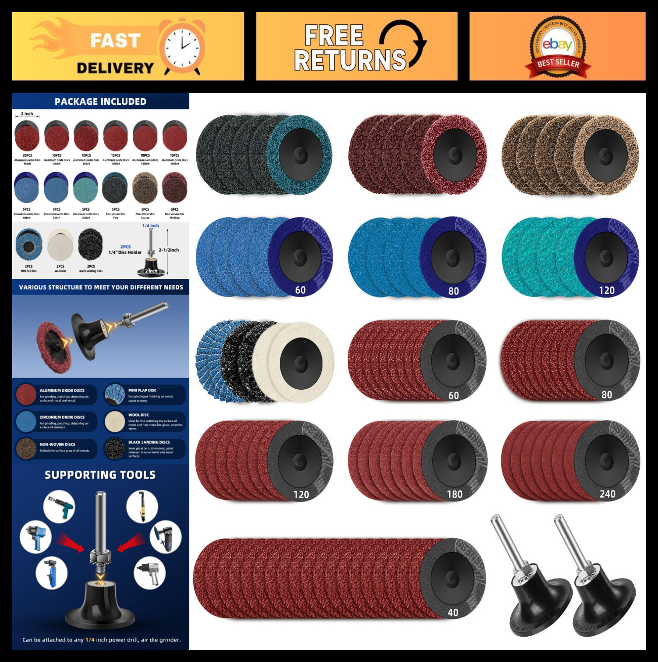108Pcs 2″ Sanding Discs Set – Quick Change Surface Conditioning for Die Grinder,