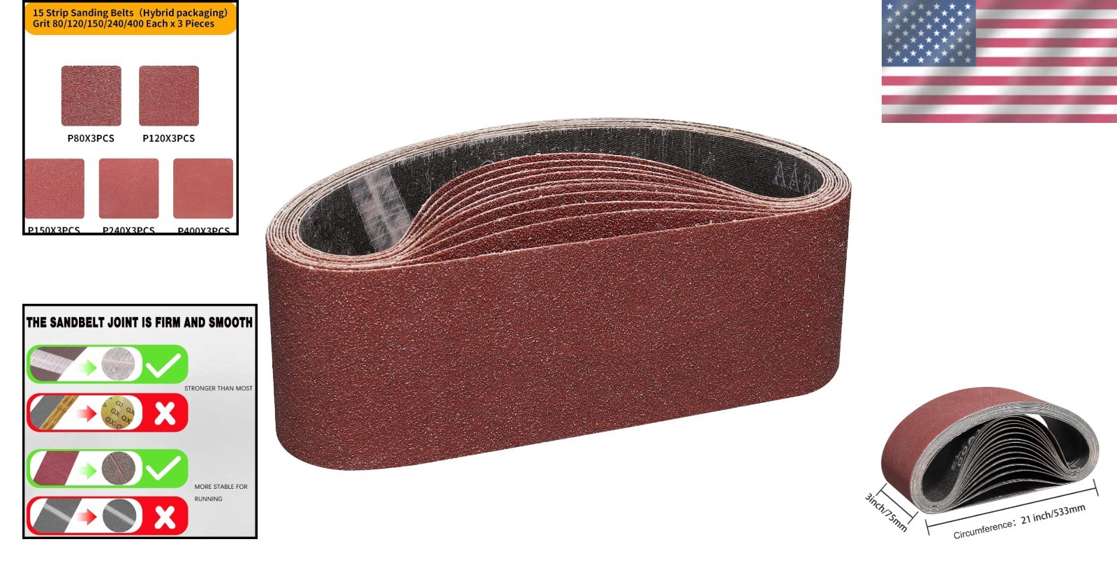 15 Pack Sanding Belts 3 x 21 Inch – Versatile Grits 80-400 for Quality Finishes