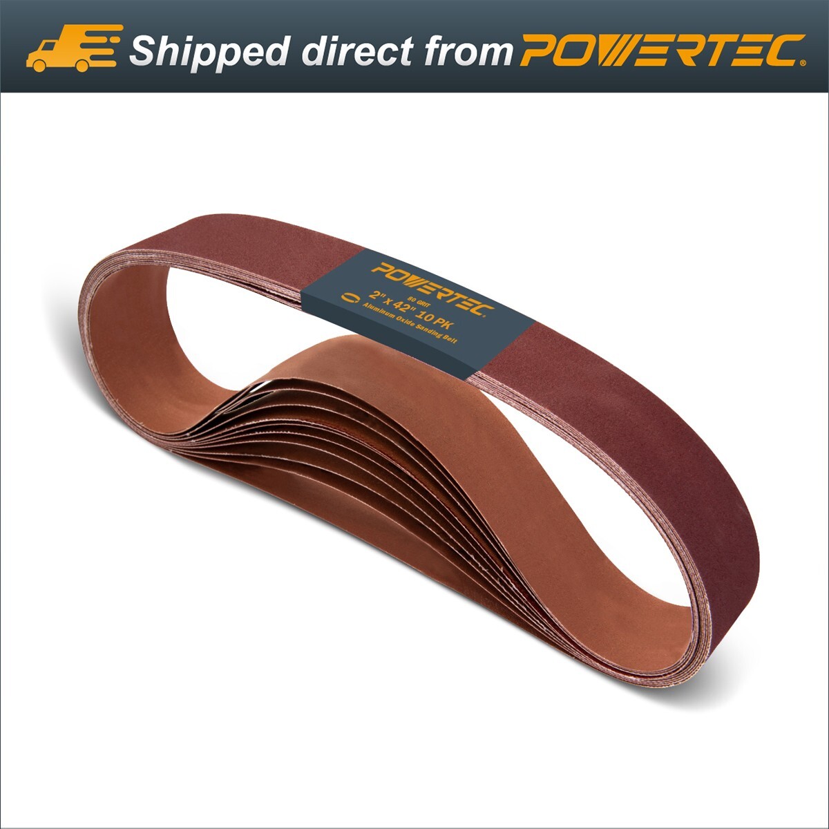 POWERTEC 2 x 42 inch 80 Grit Sanding Belt Aluminum Oxide Sandpaper Belts 10pcs