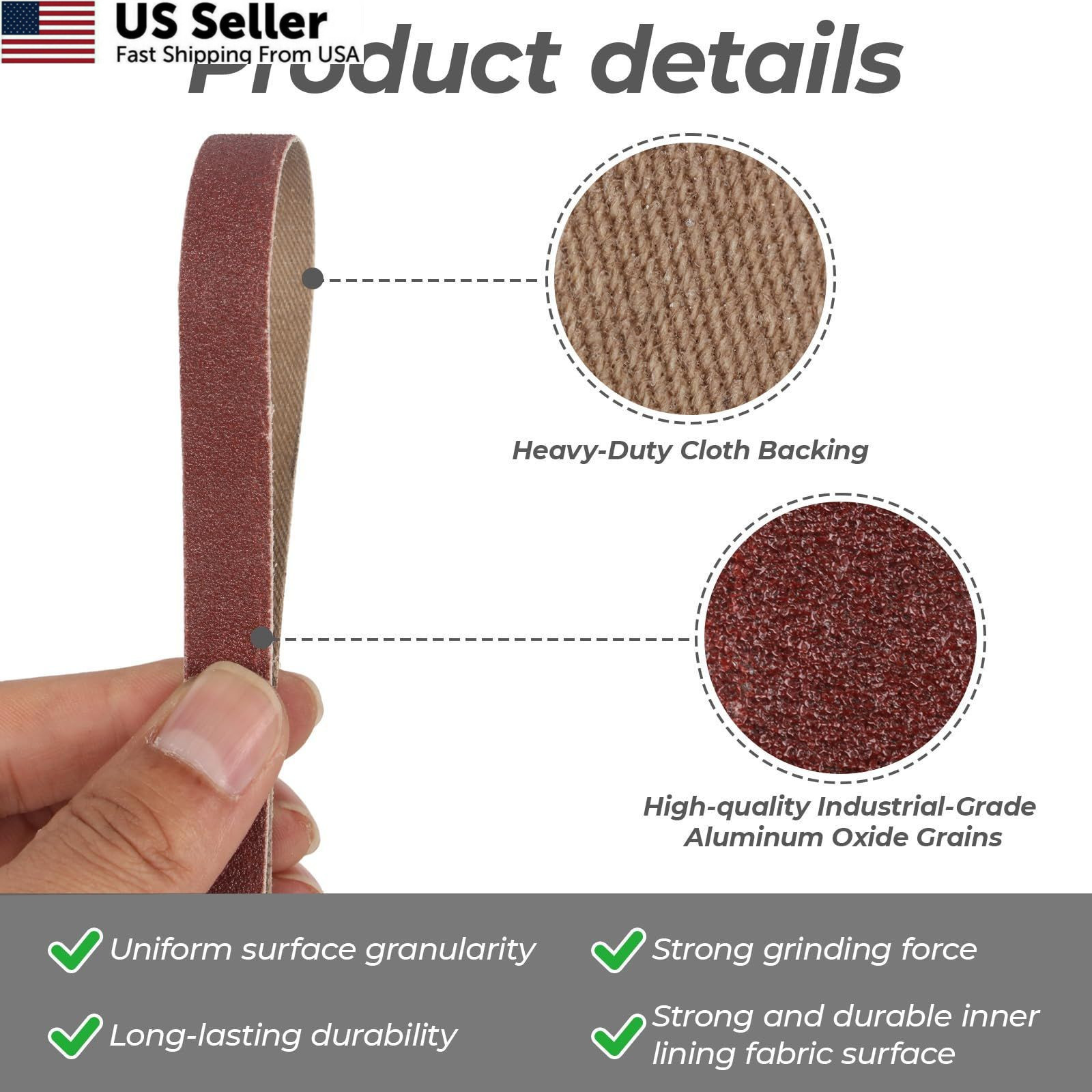 1/2 x 18 Inch Sanding Belts 20 Pcs Aluminum Oxide 60/80/120/180/240 Grits Sander