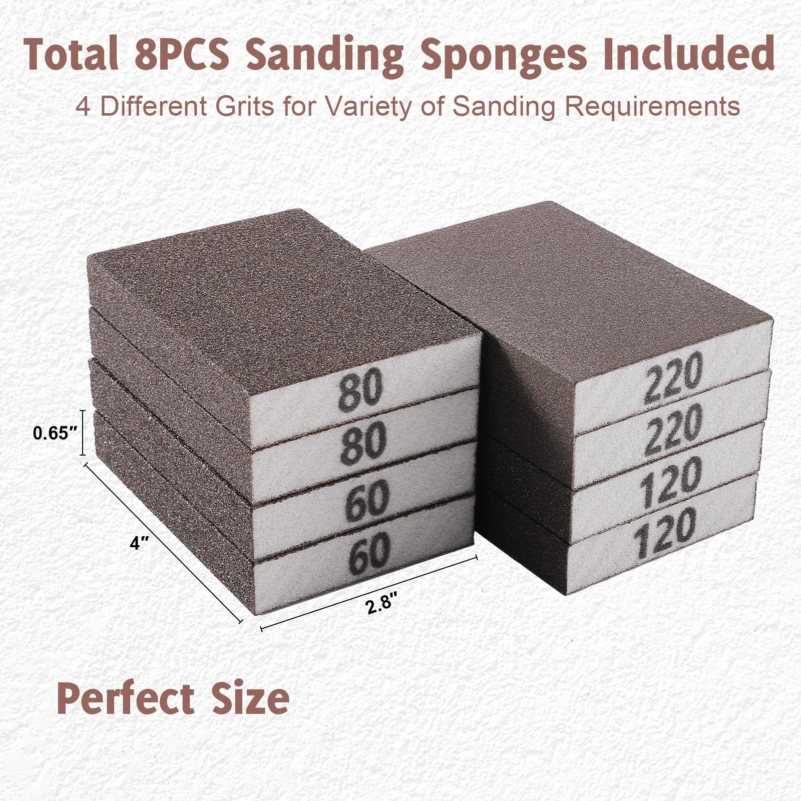 8PCS Sanding Sponge, Sanding Blocks of 60/80/120/220 Assorted Grits, Flexible