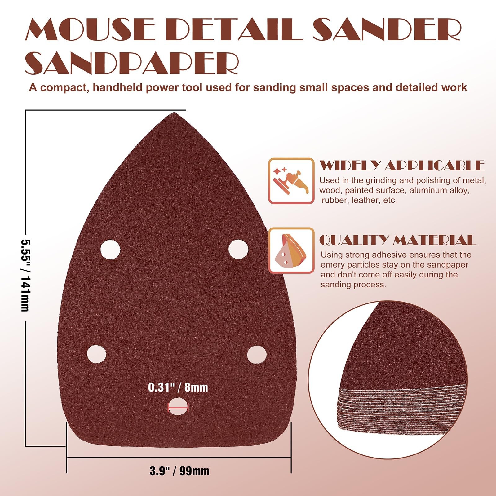 400 Grit Mouse Sander Sandpaper, Jamiikury 5 Hole Detail 400 Grit, Red