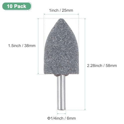 -Pack Abrasive Mounted Stone Grinding Bits, 1/4 in(6mm) Shank Aluminum 25mm 10
