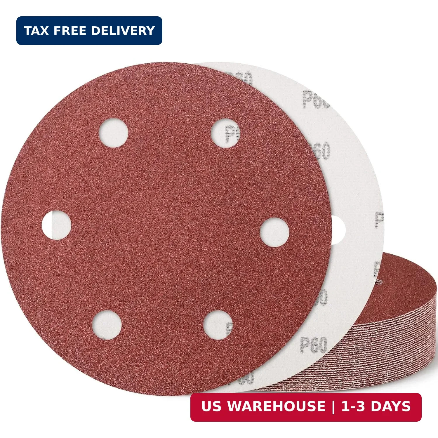 9 Inch 6 Hole Sanding Disc, 60 Grit 15 Pieces Hook and Loop Sandpaper A