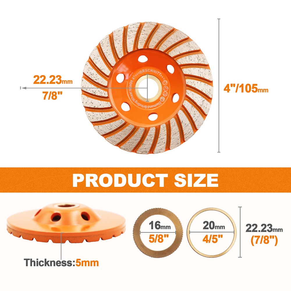Diamond Grinding Cup Wheel Turbo Row Polishing Disc for Concrete Masonry 4-7inch
