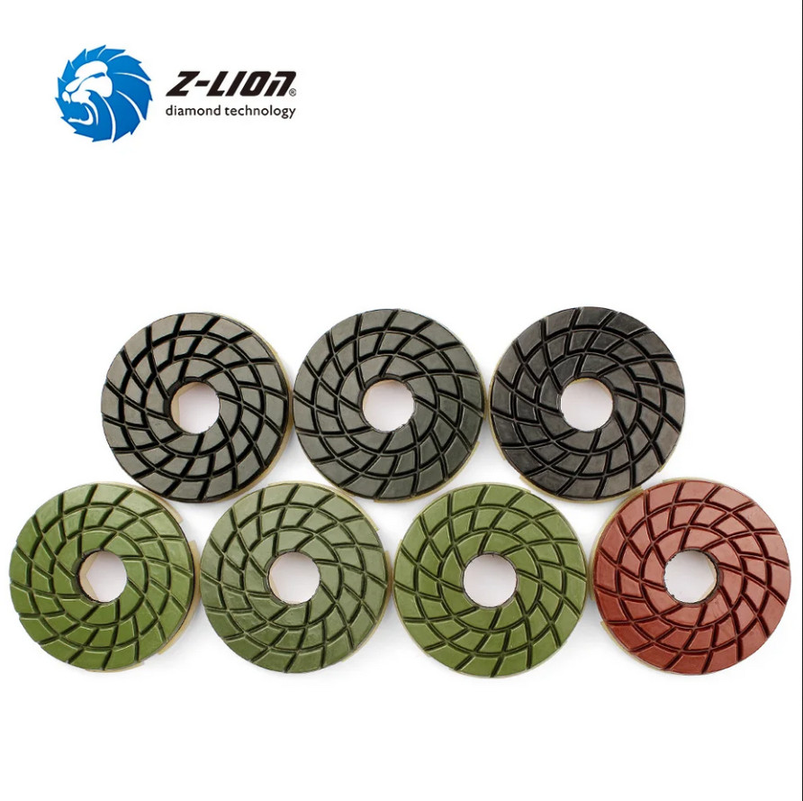 4” 7 pcs/set Worm Lock Edge Polishing Pads Resin Bonded Diamond Polishing Wheels