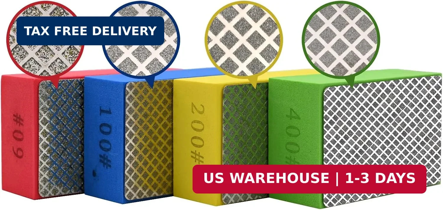 4pcs Diamond Hand Polishing Pads for Ceramic Tile Glass Grinding,Sanding Blocks