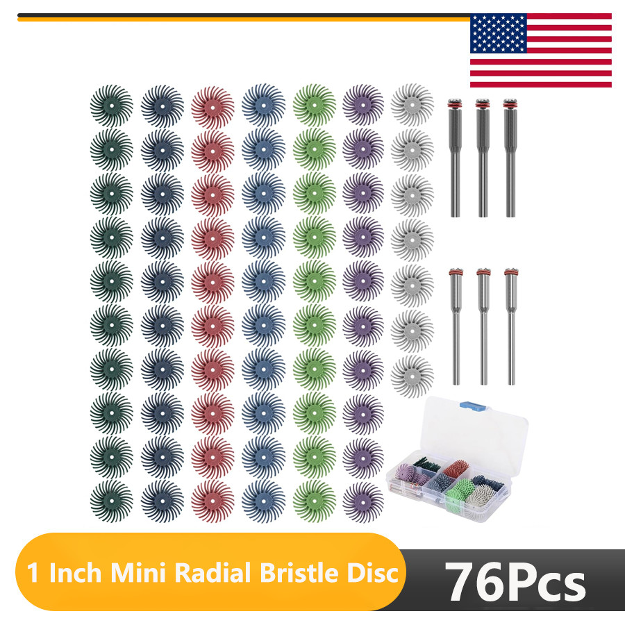 76Pcs 1 Inch Mini Radial Bristle Disc Mix Kit with 2.35mm/3mm Mandrels Polishing