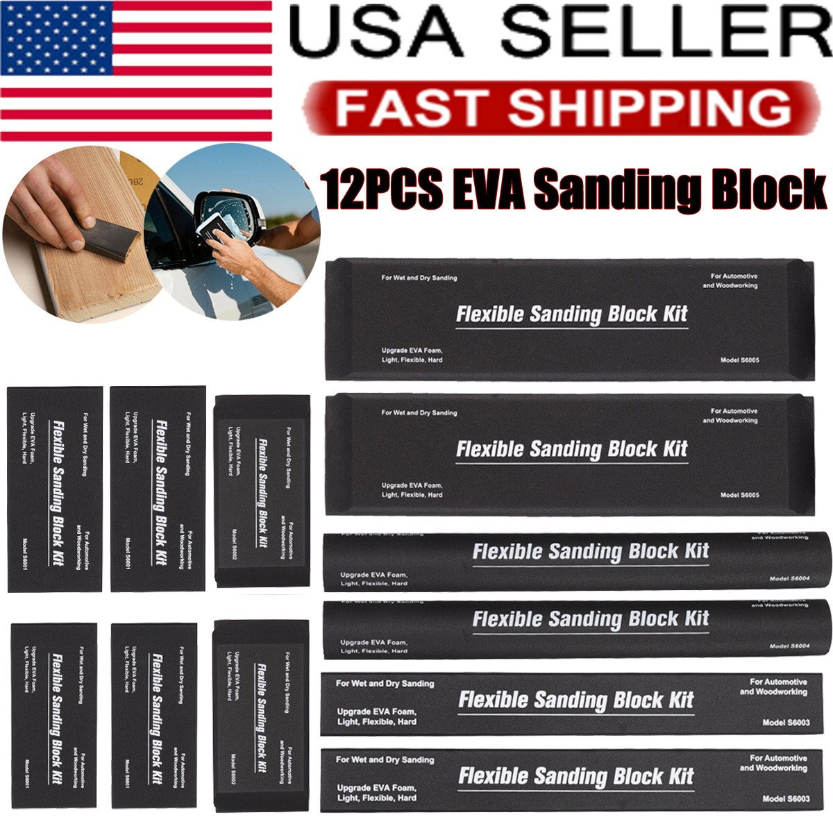 12Pcs Wet Dry EVA Foam Sanding Block Flexible Auto Body Grinding Polishing Kit