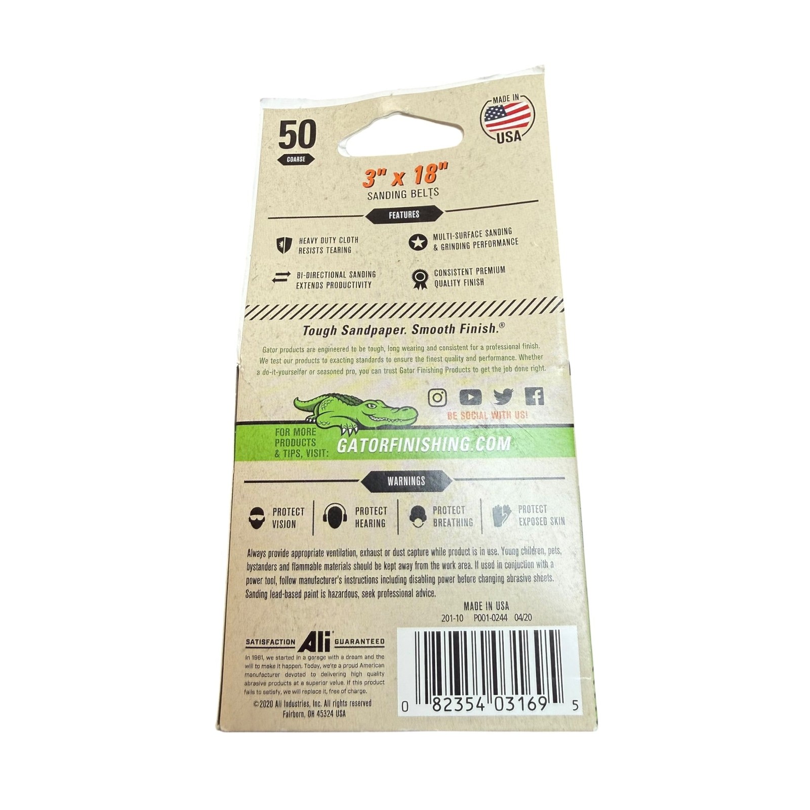 Ali Industries Gator 3169 Sanding Belt 3 in W 18 in L 50 Grit Coarse