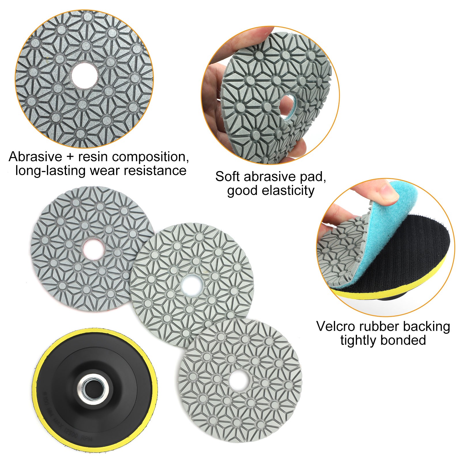 4″ Diamond Wet Polishing Pads Kit for Stone Concrete Marble Quartz Granite Glass