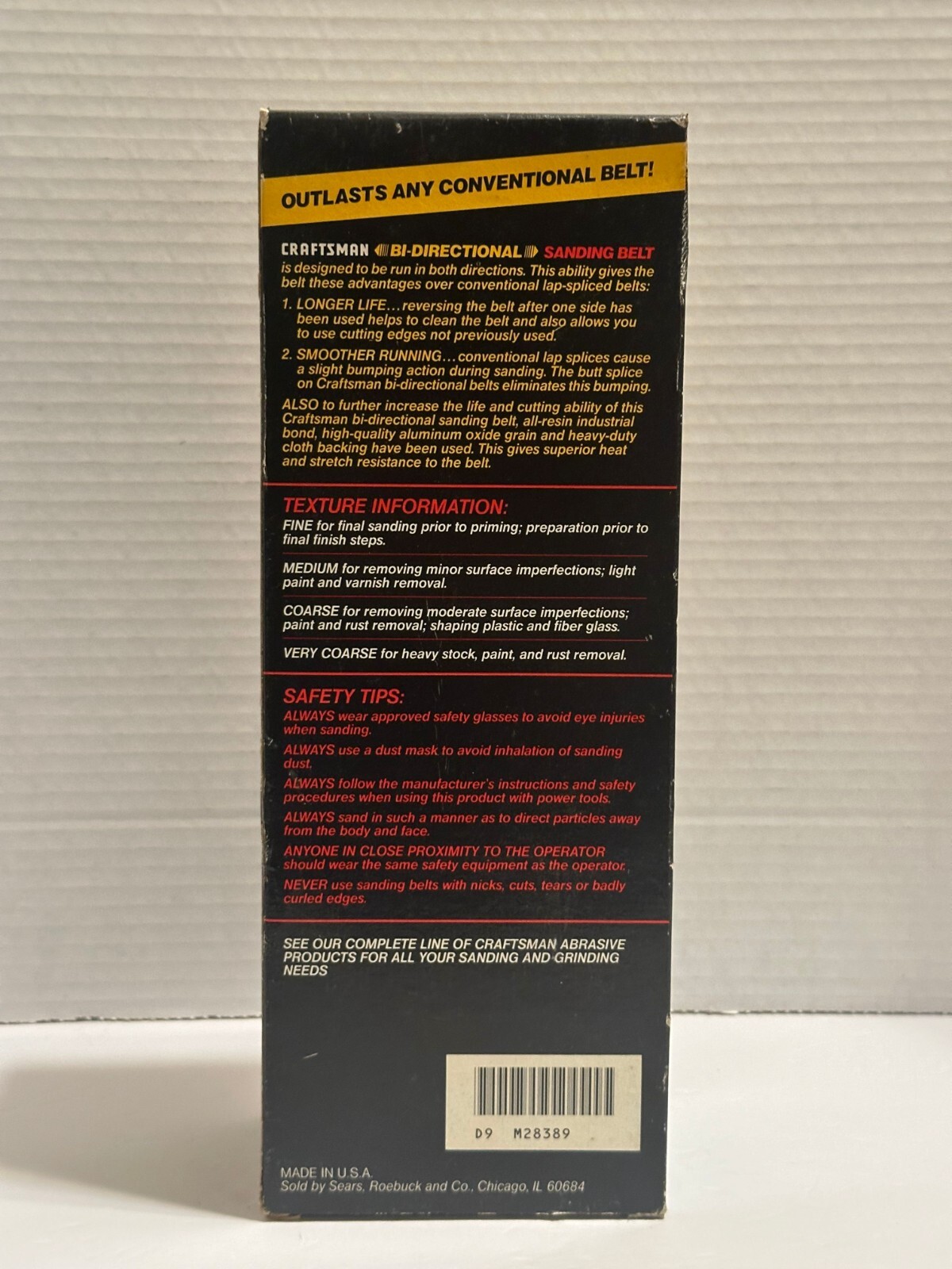 NOS 5 PK Sears Craftsman Bi-Directional Sanding Belt Medium 80 Grit Item 28389