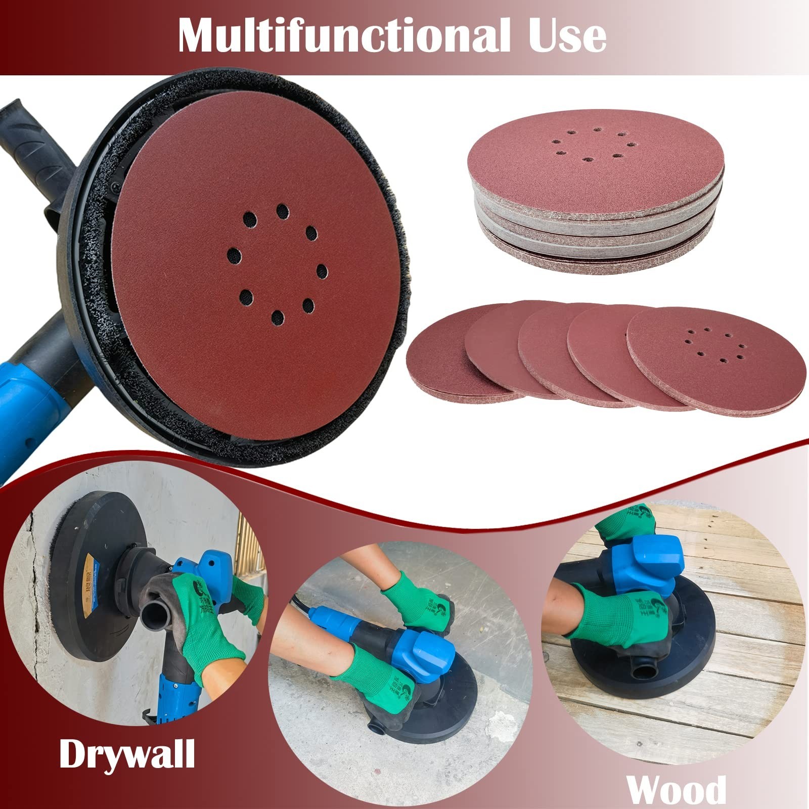 50 PCS 9″ Drywall Sanding Discs – 60-240 Grit Hook-and-Loop Sandpaper for Home U