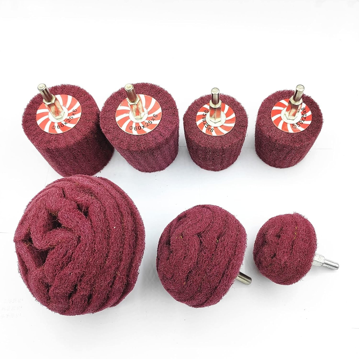 7-Pcs Mixed Set Non Woven Abrasive Buffing Wheels,1/4″ Shank Drill for Polishing