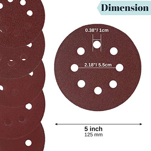 Bates- Sanding Discs 5 Inch 8 Hole, 30 Pack, Assorted 30 Pack, 40-600 Grits Red