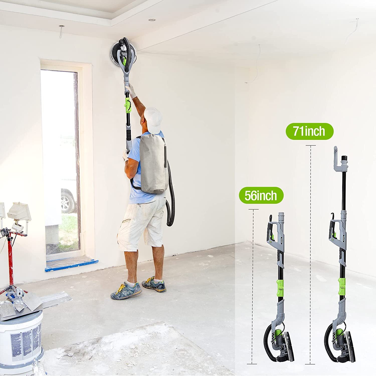 WORKPRO Electric Drywall Sander Kit w/12PC Sandpapers 720W 1100-1850RPM DUSTFREE
