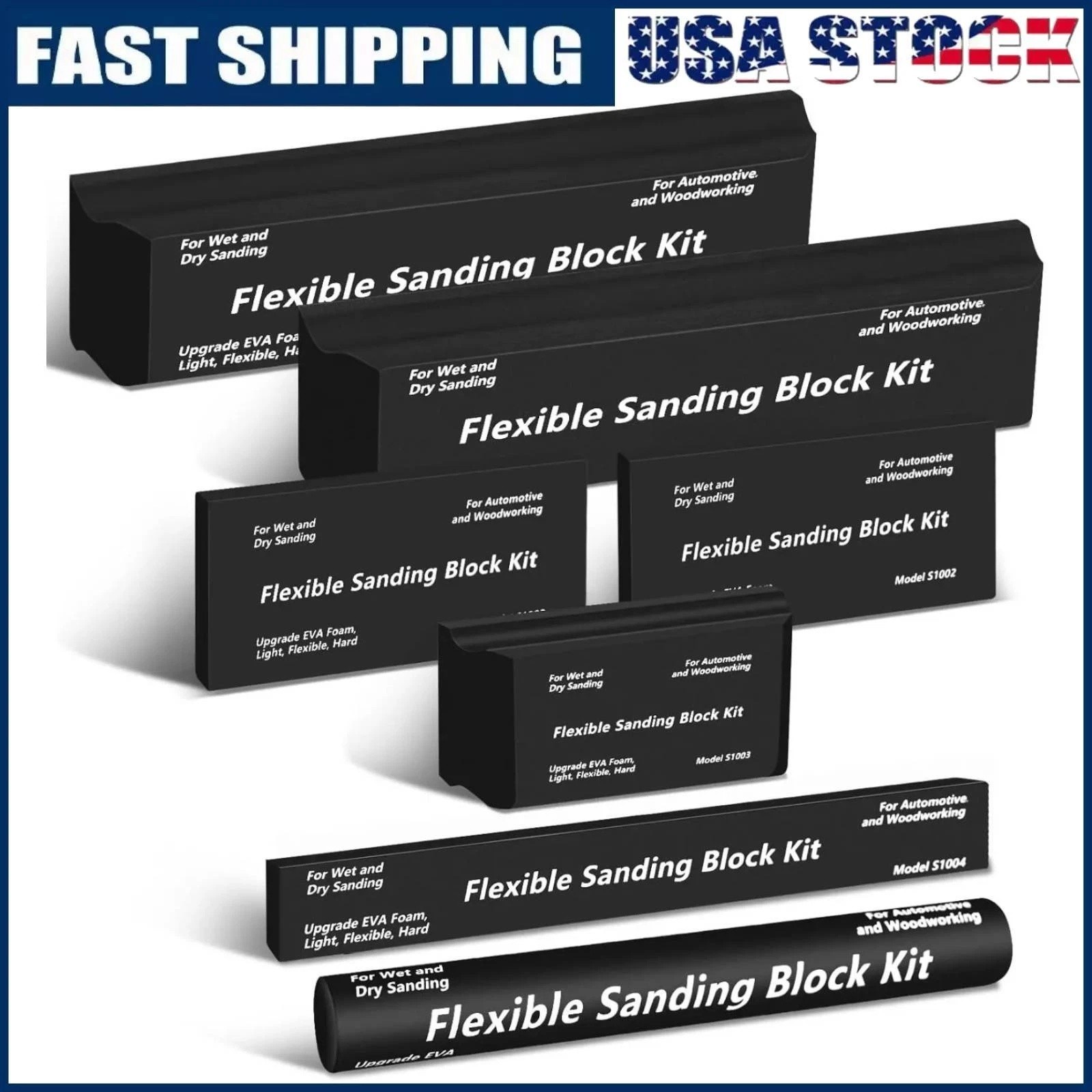 7Pc Sanding Block Kit Flexible EVA Foam Wet or Dry for Automotive or Woodwork