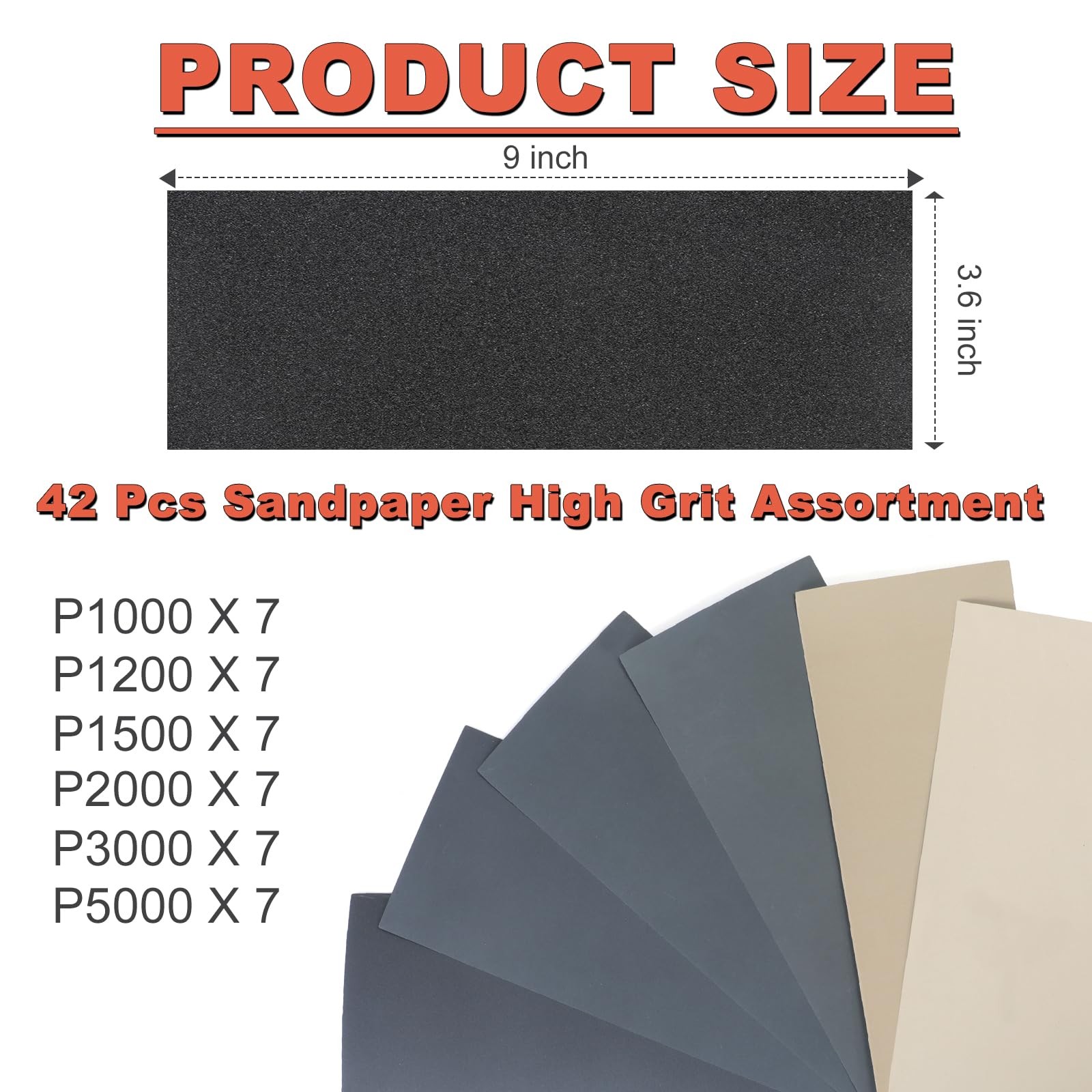 42Pcs Sandpaper Sheets Assortment 9×3.6 Inch Wet Dry Ultra Fine Grit 1000-5000