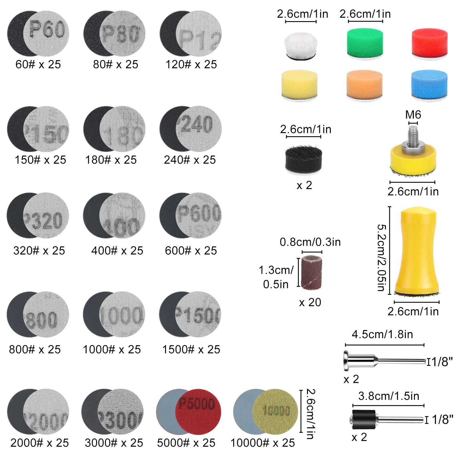 434x 1″Sanding Discs Kit Hook Loop Sandpaper 60-10000Grit 1/8″ Shank for Dremel