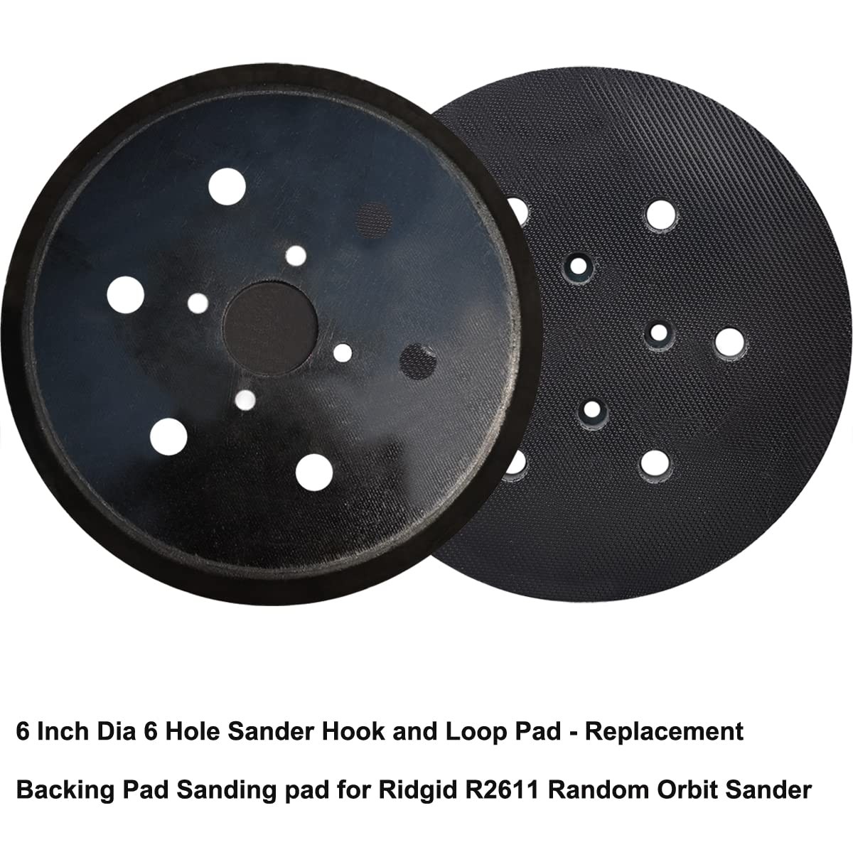 6 Inch Hook & Loop Sanding Pad with 6 Holes – Ideal Replacement for Black