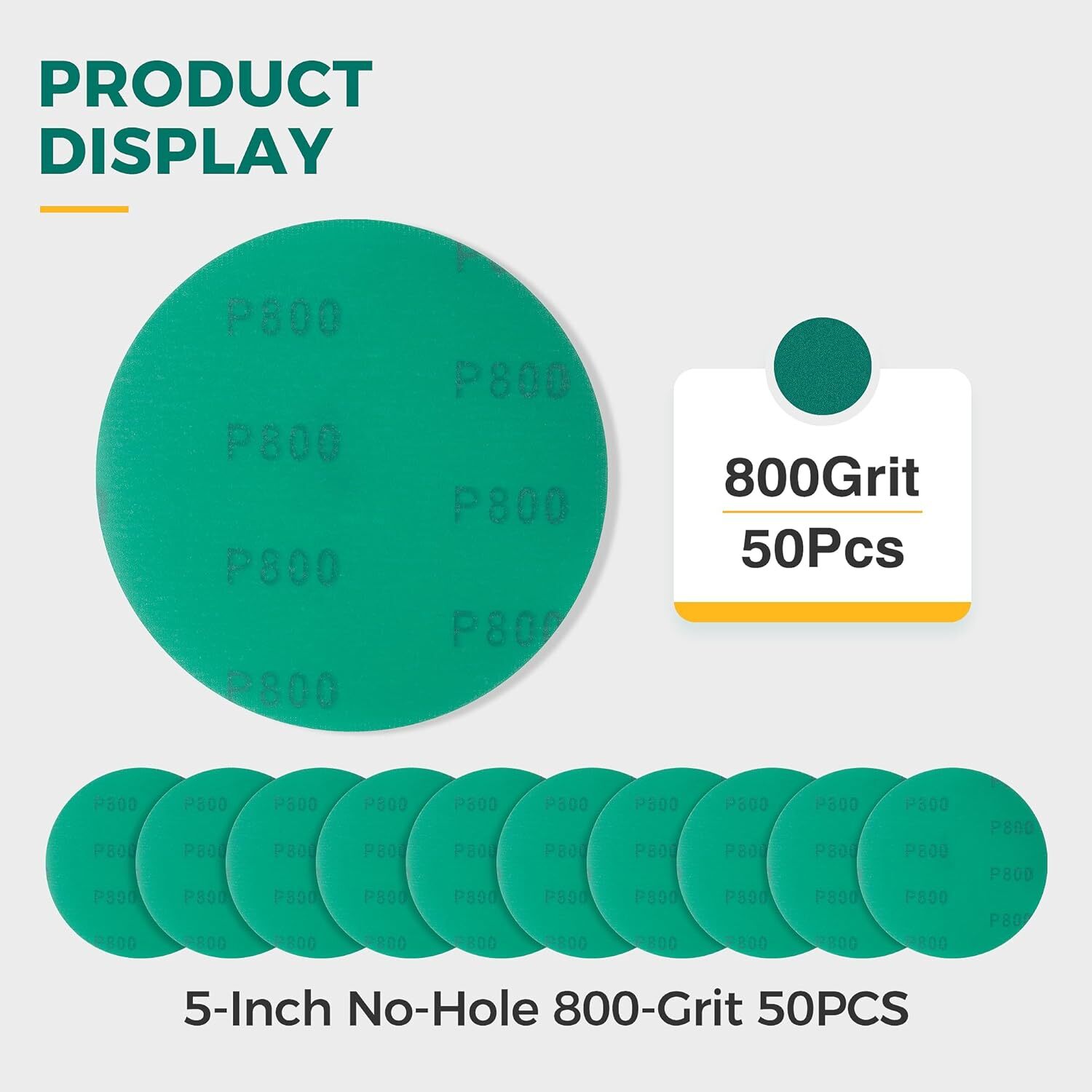 5 Inch 125MM Green Film 800 Grit Sanding Disc 50 Pack Sanding Disc Hook and Loop