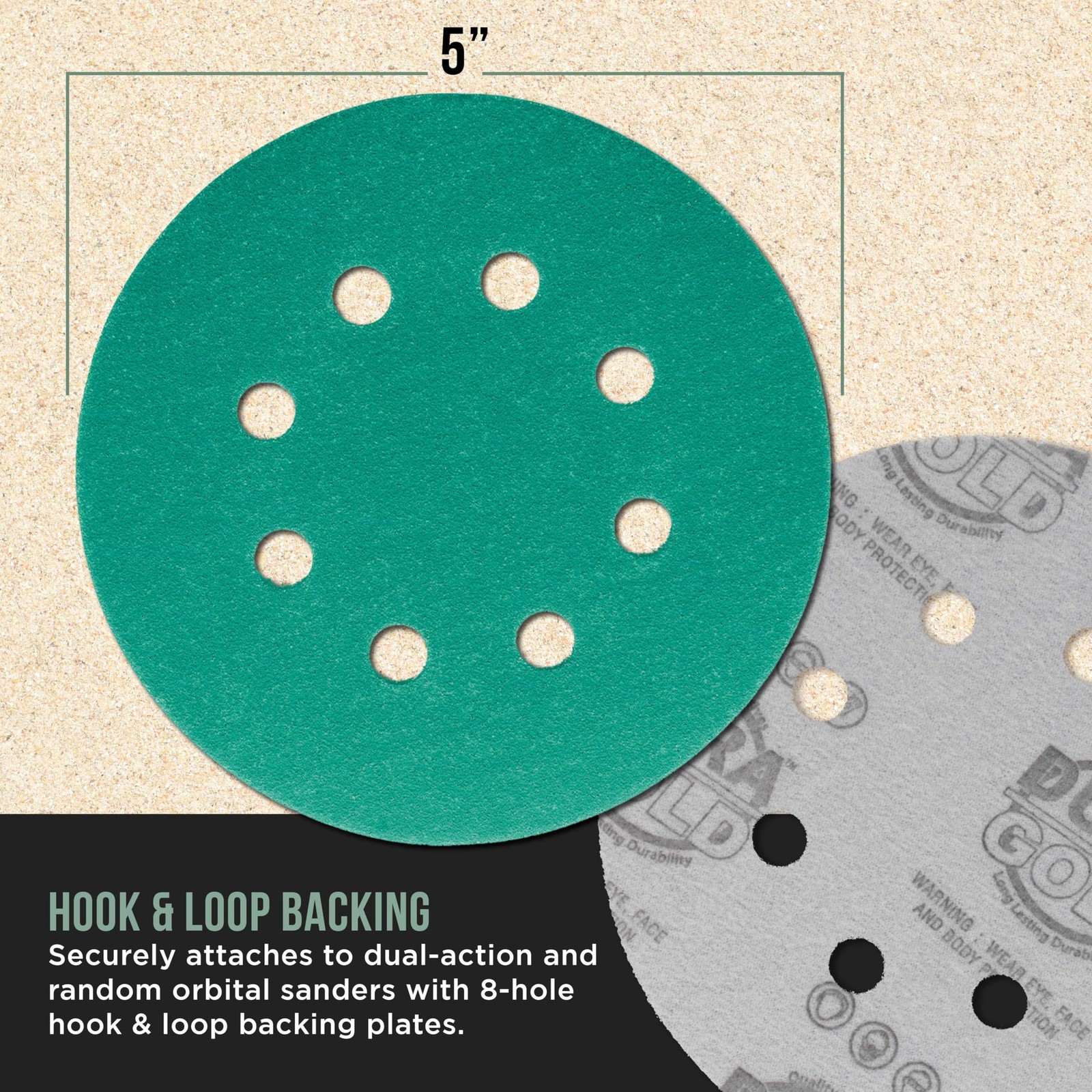 Dura-Gold Premium 180 Grit 5″ Green Film Sanding Discs, 5 inches,