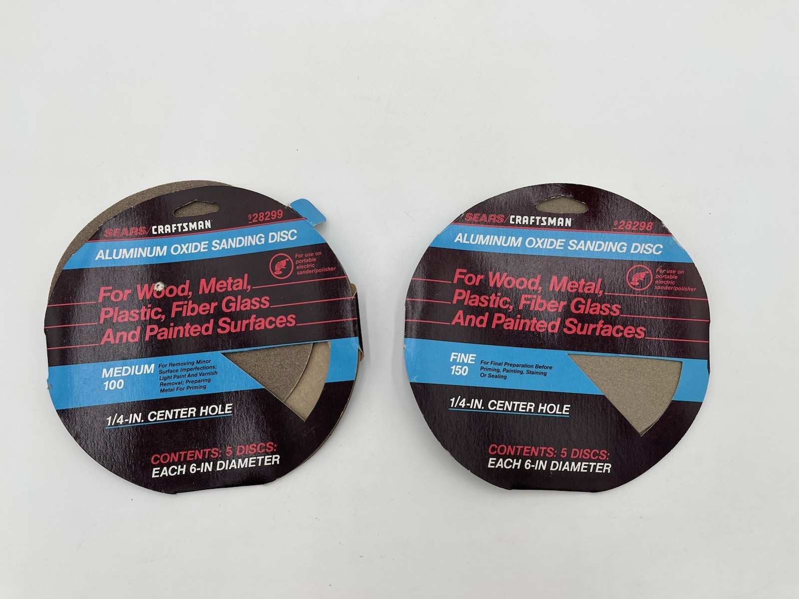 Vintage Sears Craftsman Aluminum Oxide Sanding Discs, Medium And Fine Grit, USA