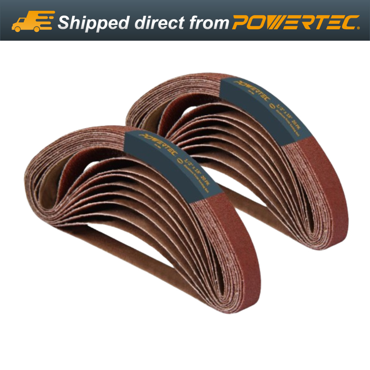 POWERTEC 401818-P2 1/2 x 18 Inch Sanding Belts, 180 Grit AO Belt – 40PK