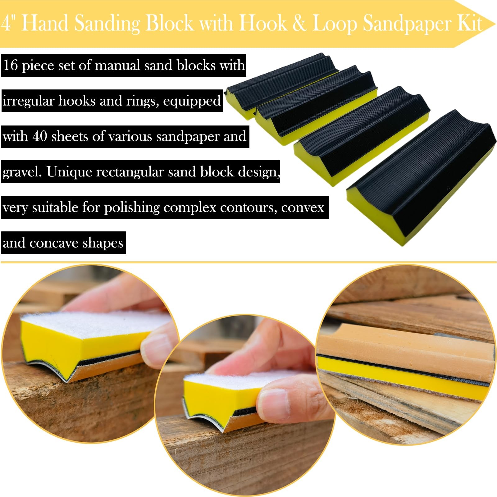 Total 56 PCS Hand Sanding Block Set 16 PCS Contoured Profile Sander Block + 4…