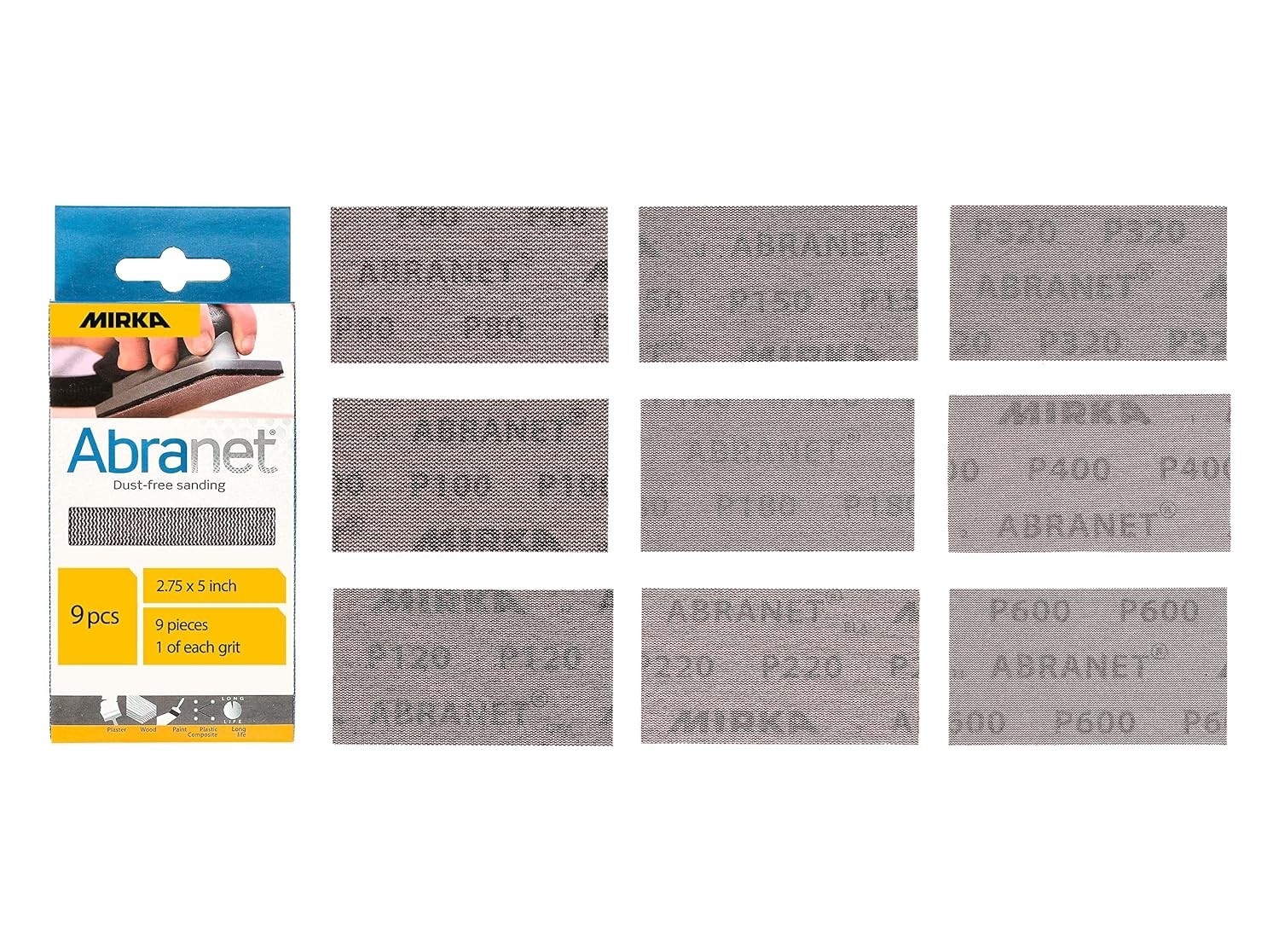 Durable 9-Pack Abranet Sanding Sheets – Versatile Grit Range for Wood & Plastic