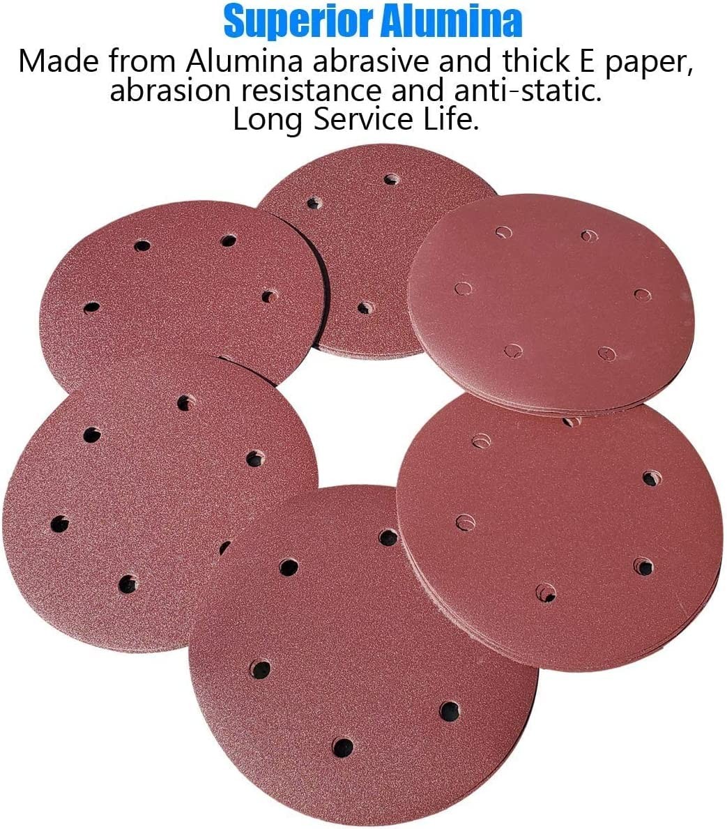 50 PCS 9 Inch 6 Hole 80 Grit Drywall Sanding Discs – 9″ 9 x 9 inches, Red