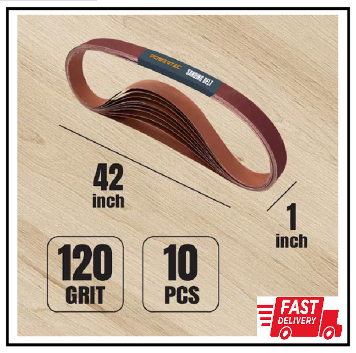 POWERTEC 1 x 42″ Sanding Belts 120 Grit 10pcs Aluminum Oxide Sanding Belt