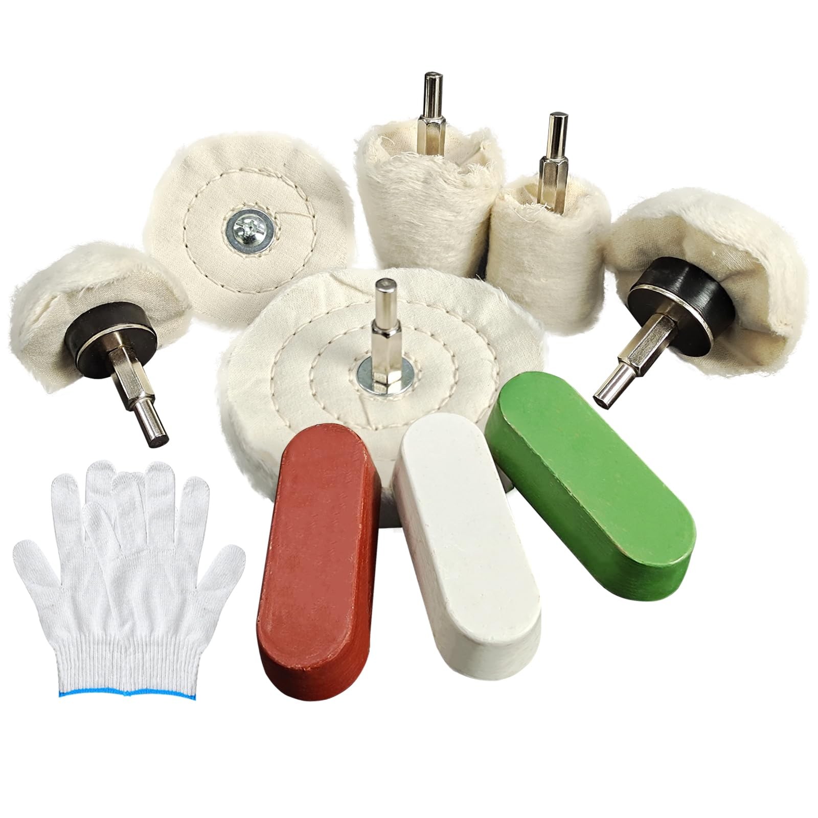 6 Drill Buffing Wheels and 3 Polishing Compounds, Multi-Specification Polishing