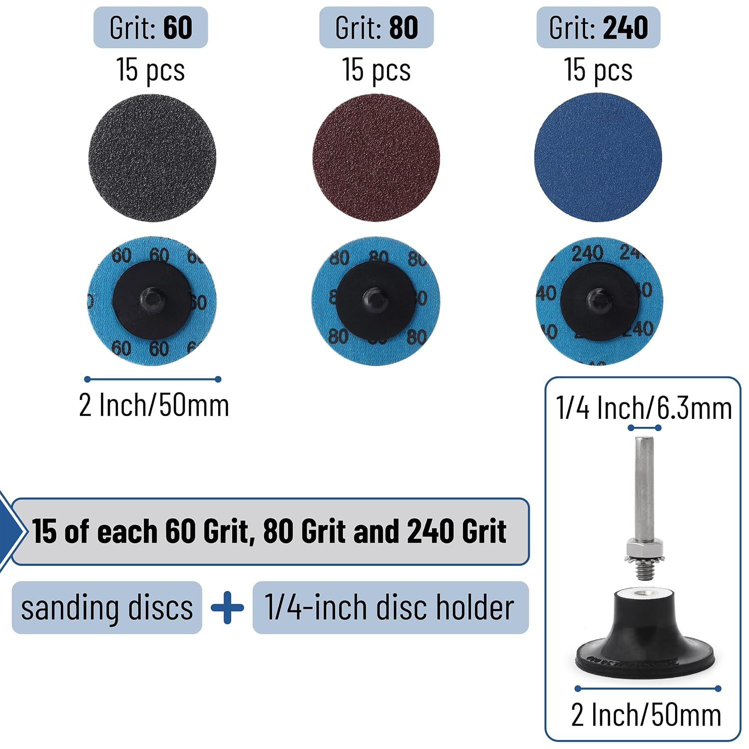 47 Pcs 2-Inch Quick Change Sanding Discs, 1/4″ Holder, Grinding, Abrasive Wheels