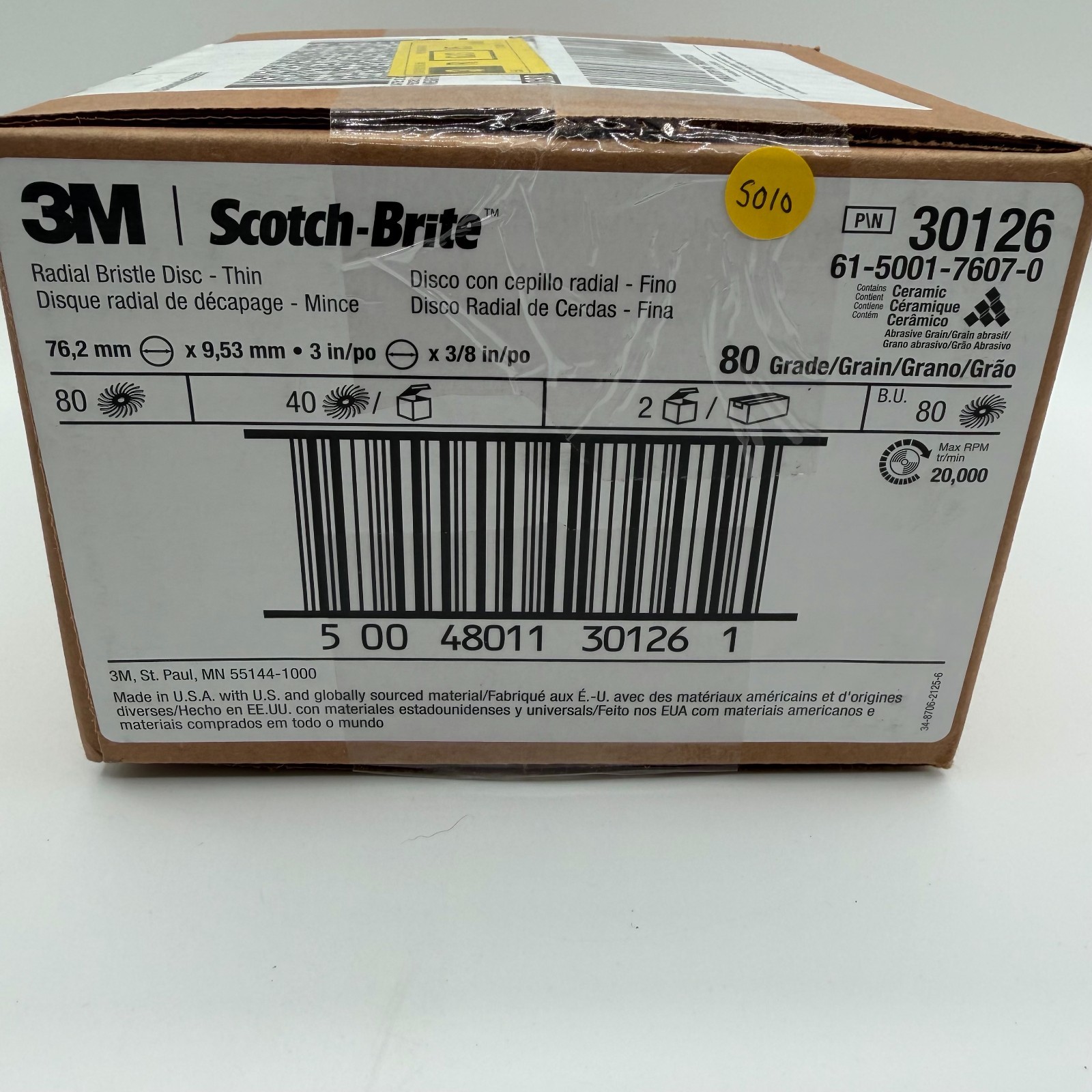 (80) pcs 3M 30126 Scotch Brite Bristle Disc 3 in x 3/8 Yellow 80 Radial