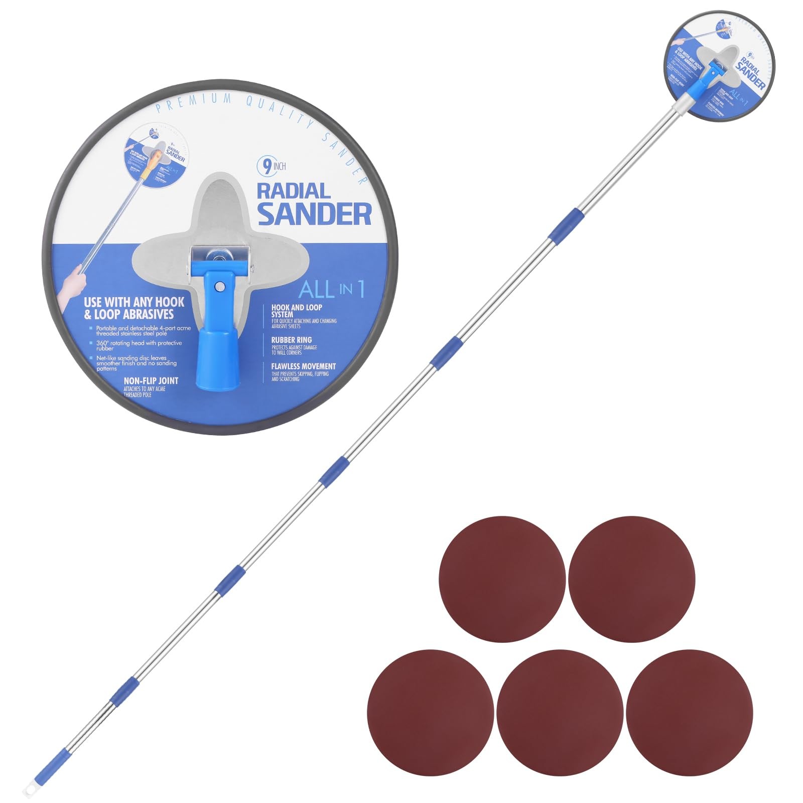 Drywall Pole Sander, 85 Inch, Extension Pole, Manual Hand Sander, 5 Sheets