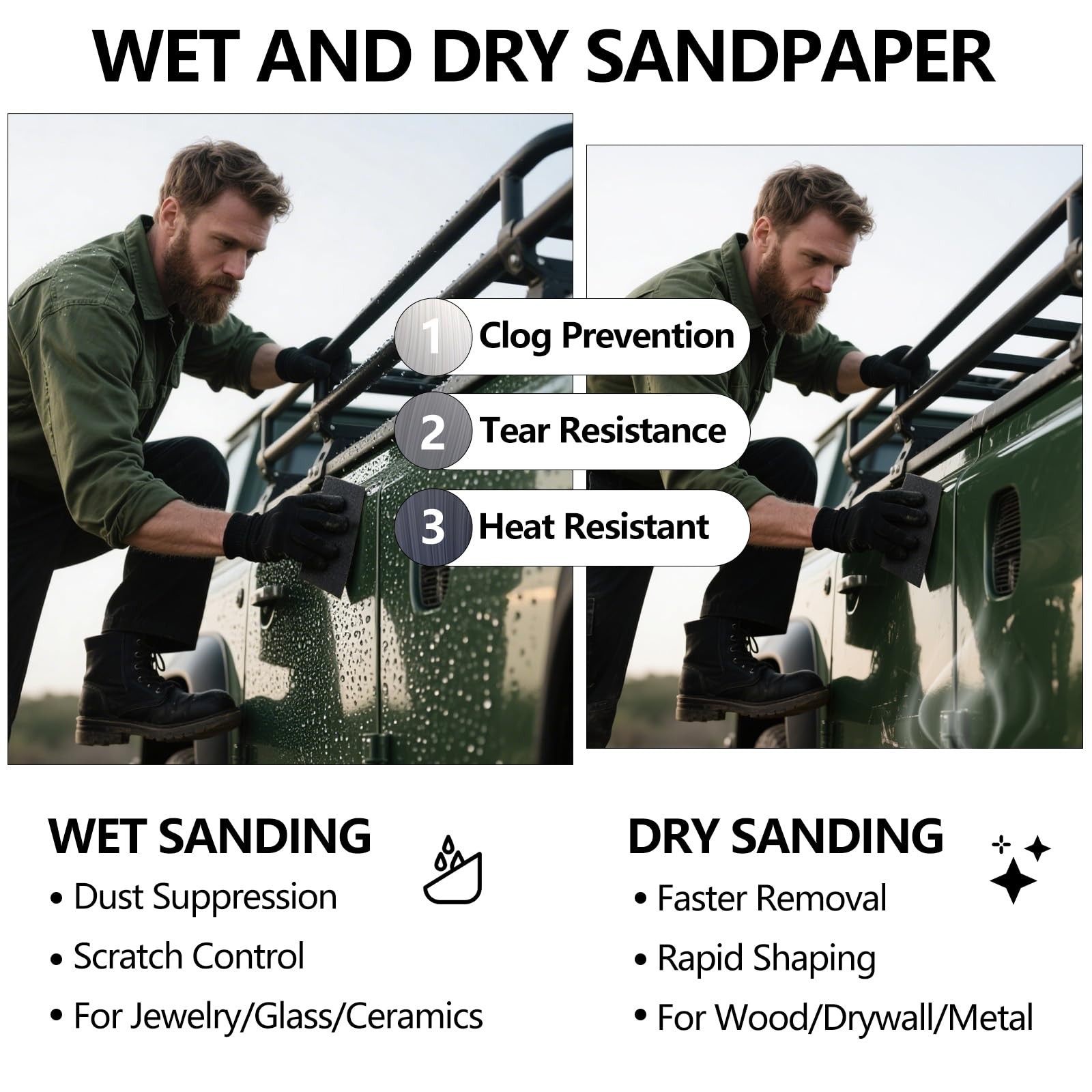Sandpaper 400 Grit, Wet Dry Sanding Sheets 9 x 3.6 Inch for Wood Furniture Fi…