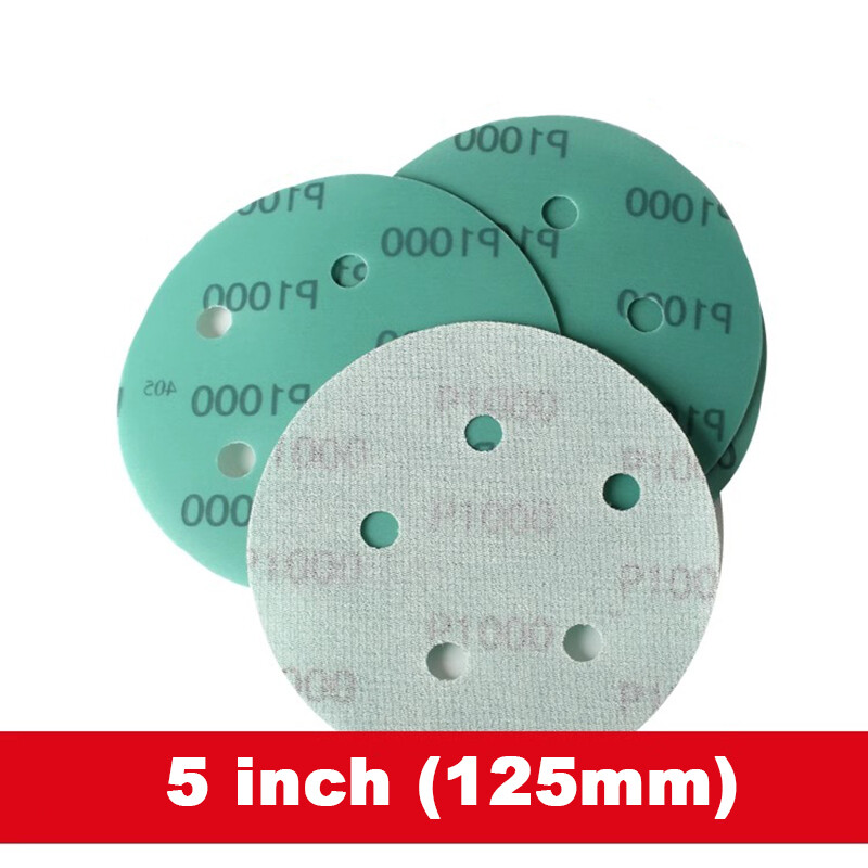 125mm Wet & Dry Sanding Discs 5 Inch Sandpaper Film Pads Green 5 Hole 1000 Grit