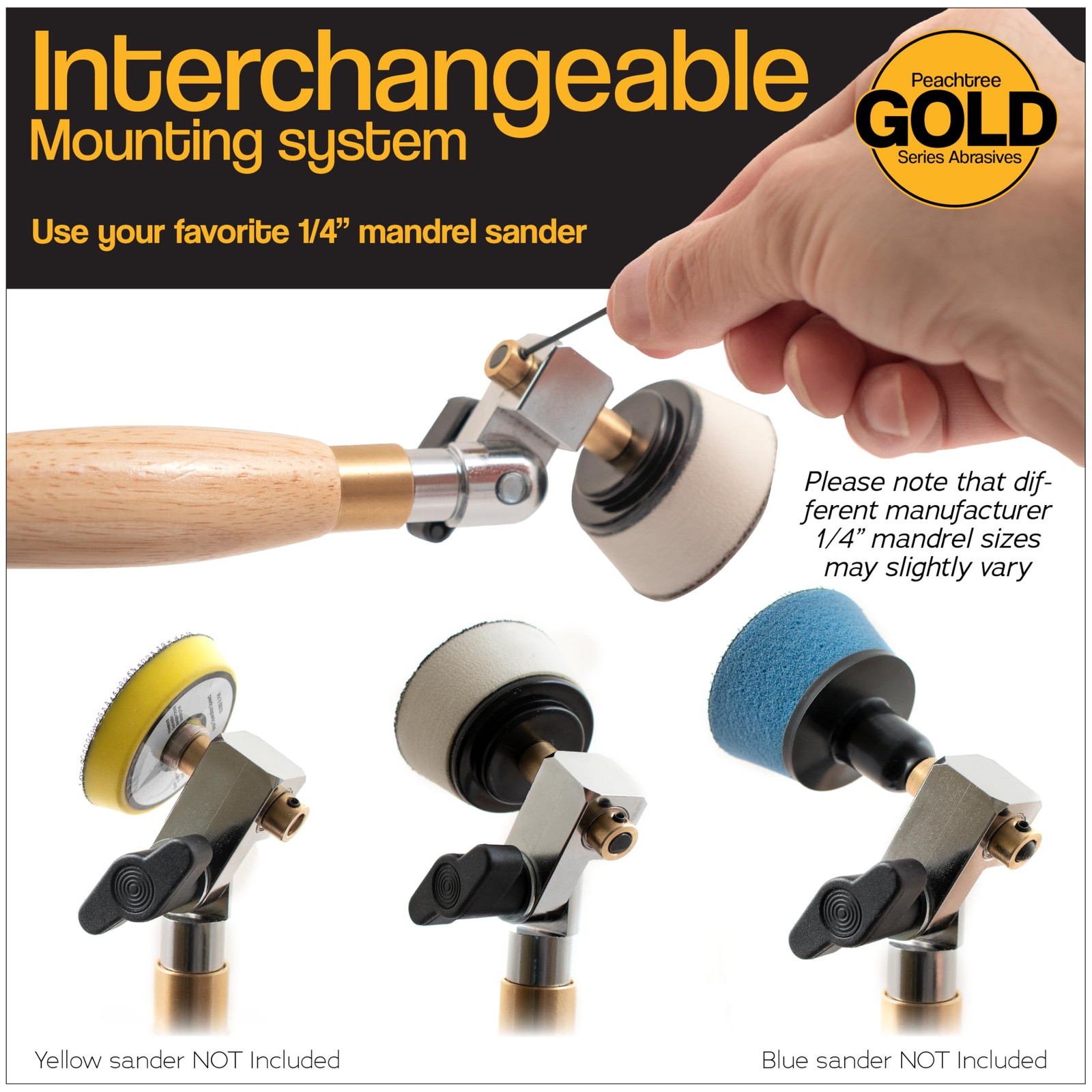 2 Inch Diameter Bowl Sander With Dual Bearing Head And 2 Inch Foam Hook And Loop