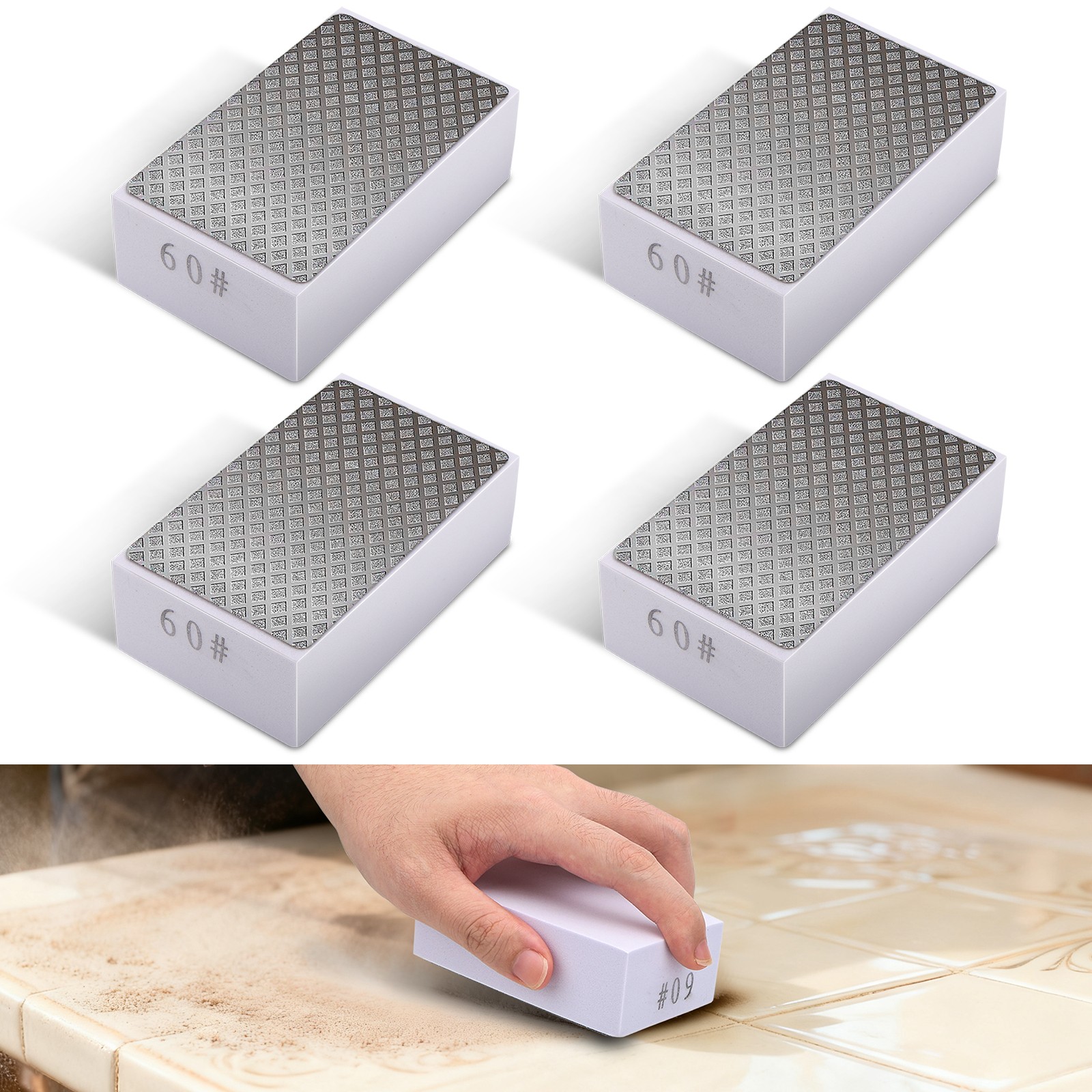 4x 60Grit Diamond Hand Polishing Pads Sanding Block designed for Tile Glass Ston