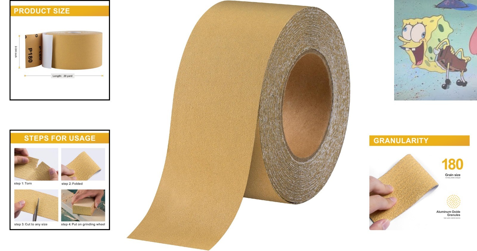 HeavyDuty Gold Sandpaper Roll 180 Grit 23/4in x 20 Yards PSA for Auto Body San