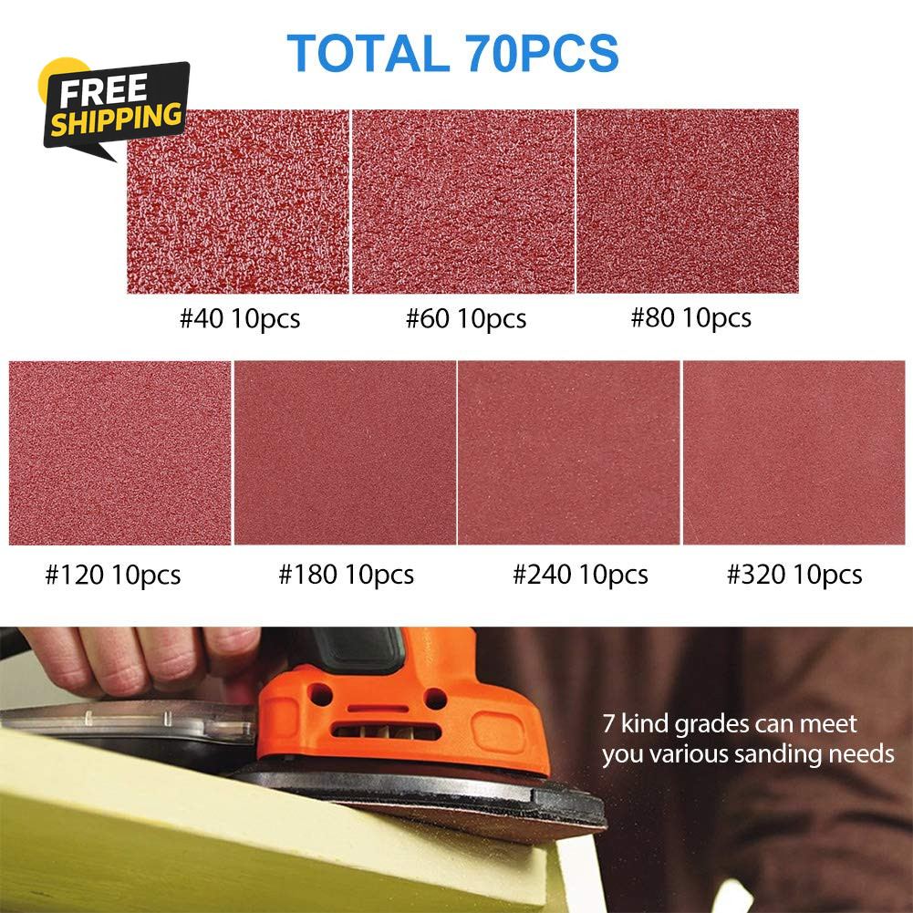 Mouse Sander Sandpaper, 70PCS, 6 Hole Triangle Sanding Pads for Ryobi Detail