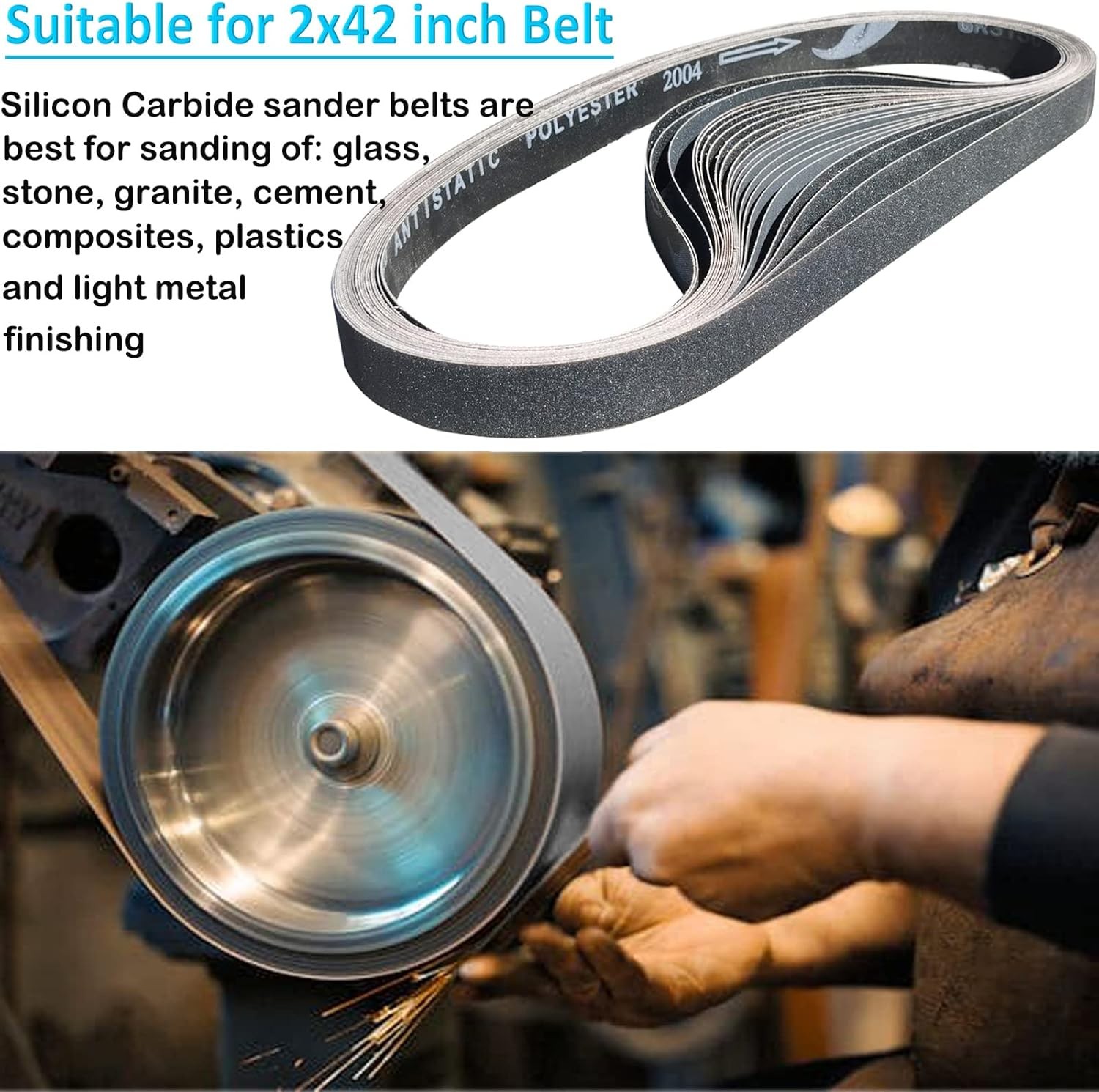 12 Pack 2 x 42 Inch High Performance Silicon Carbide Sanding Belts 2 x 42