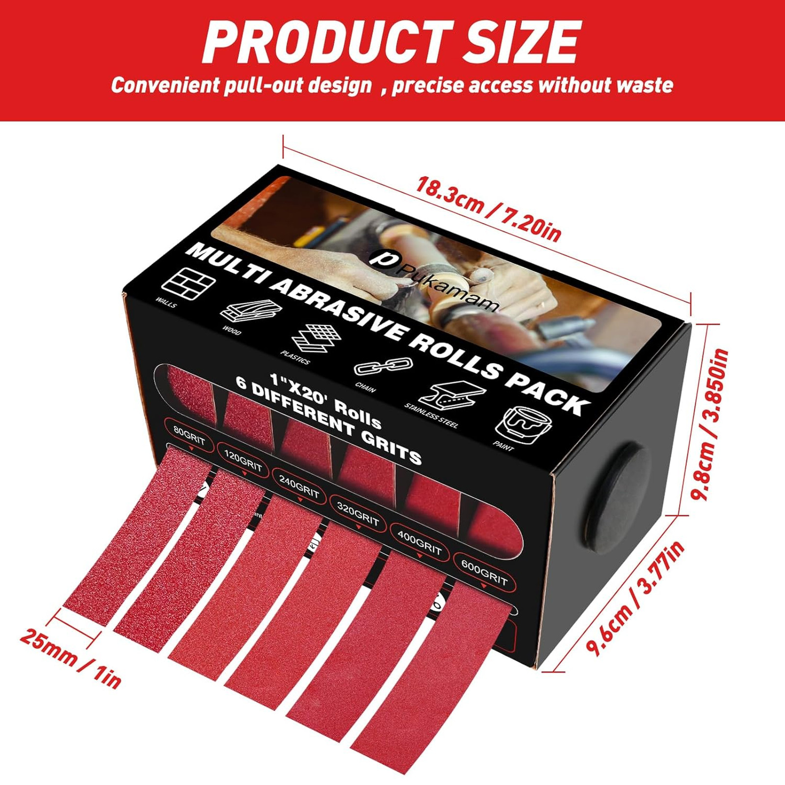 Emery Cloth Roll 6 Grits 1 Inch x 19.7 Feet for Metal Wood Auto Furniture Wet